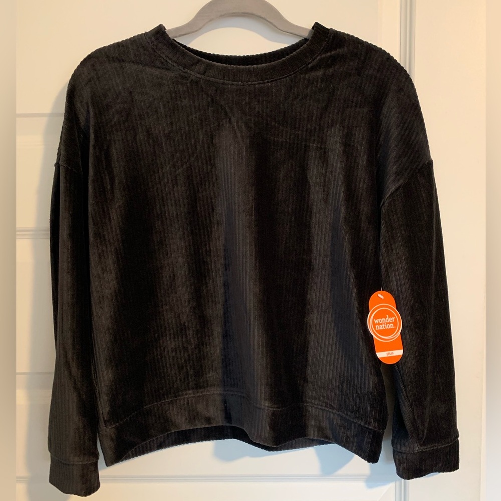 Women’s Wonder Nation Dark Gray Soft Velvety Long Sleeve Top